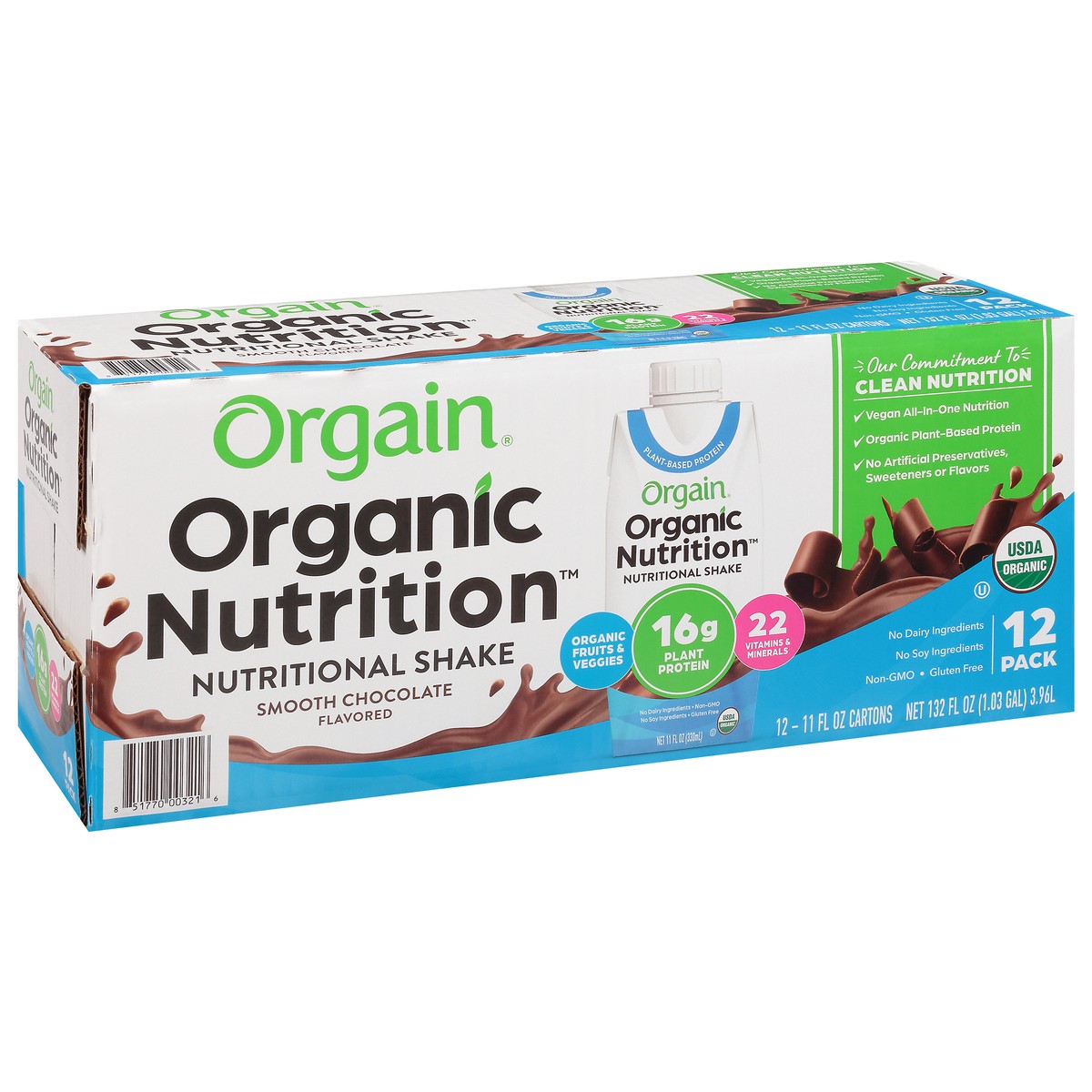 slide 1 of 10, Orgain Organic Nutrition Smooth Chocolate Flavored Nutritional Shake 12 - 11 fl oz Cartons, 12 ct