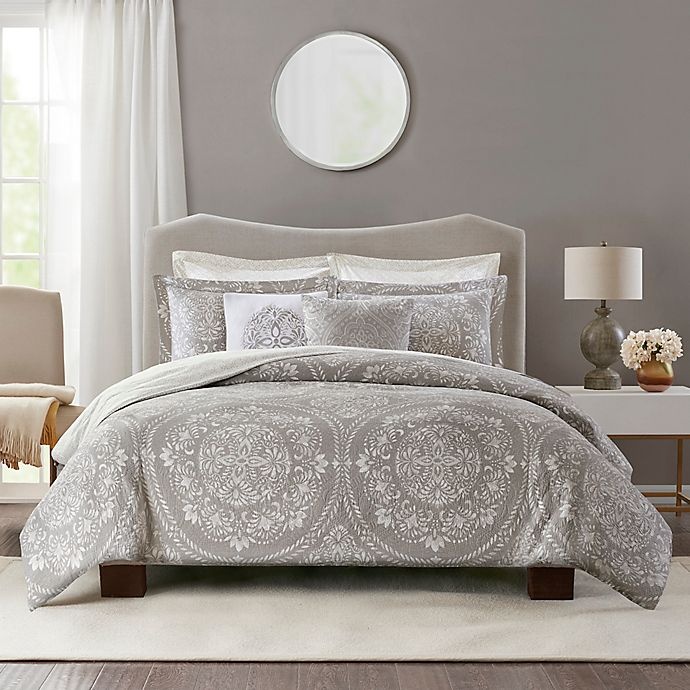 slide 1 of 5, Bridge Street Medallion Matelasse Reversible Full/Queen Duvet Cover Set - Grey, 1 ct