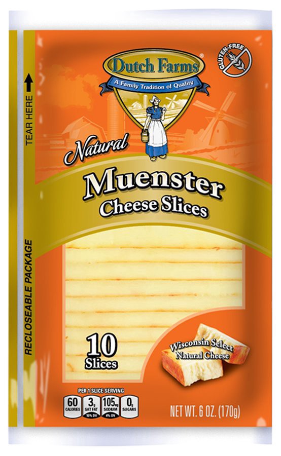 slide 1 of 1, Dutch Farms Muenster Cheese Slices, 8 oz