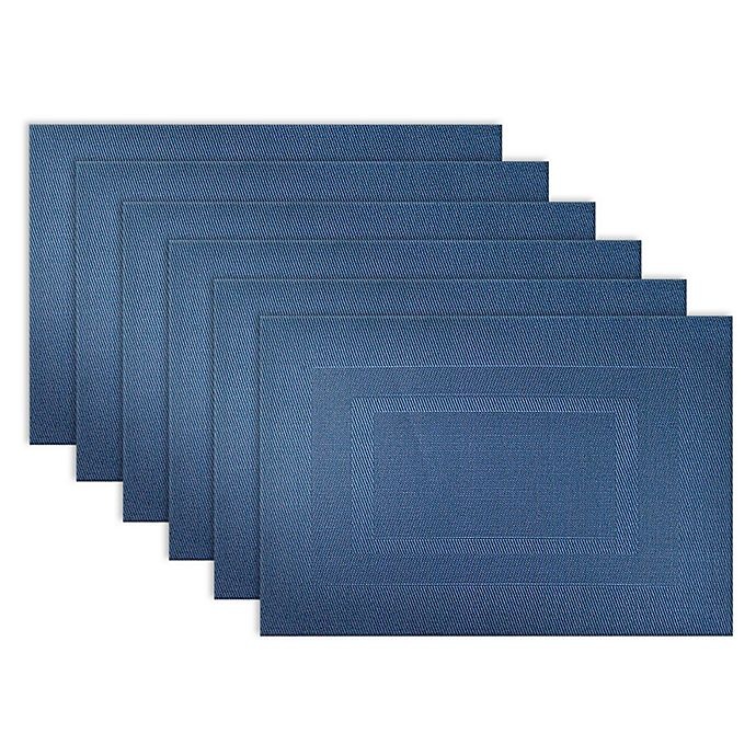 slide 1 of 5, Design Imports Double Bordered Square Placemats - Nautical Blue, 6 ct