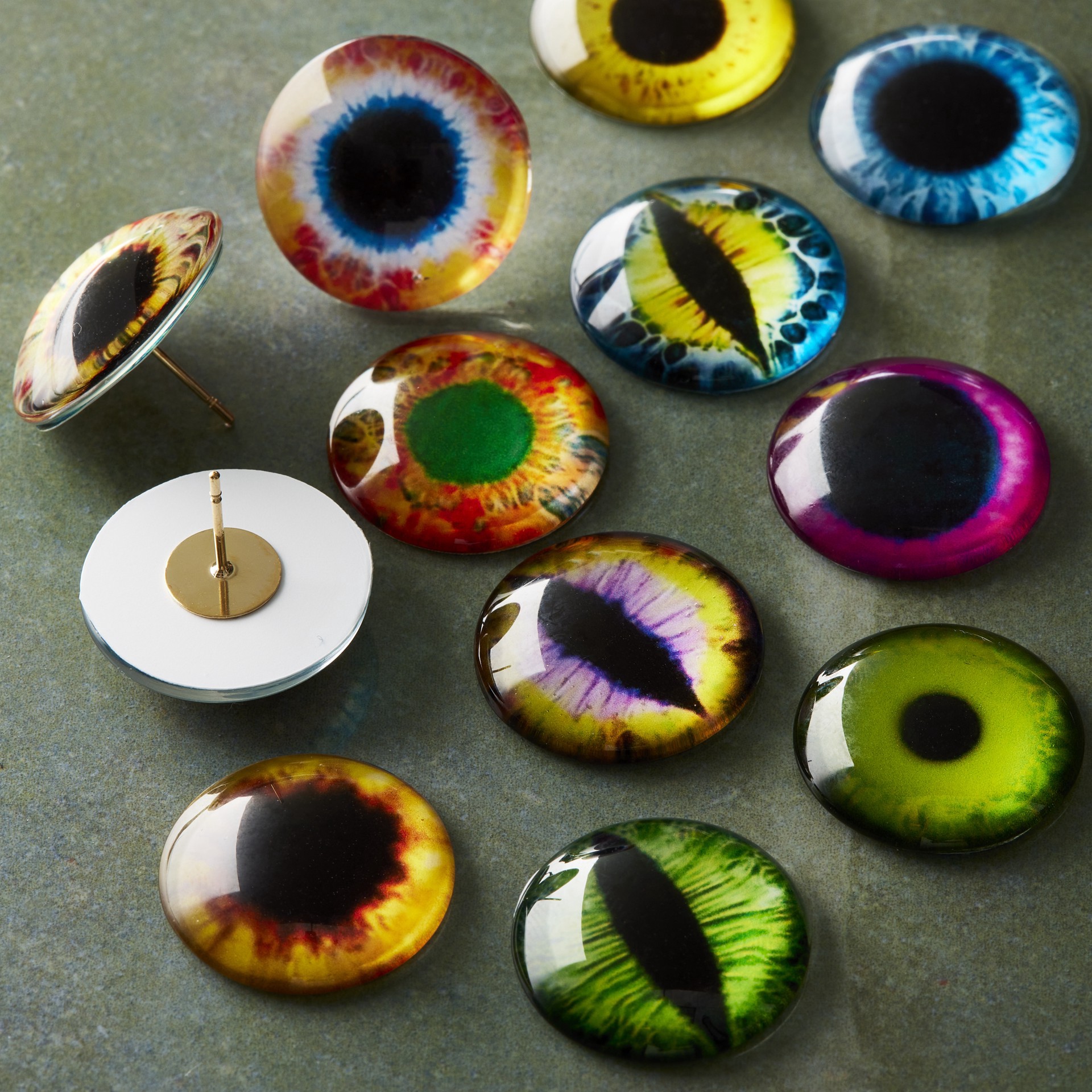 slide 3 of 3, Found Objects Mixed Large Eye Glass Cabochons By Bead Landing, 19 mm