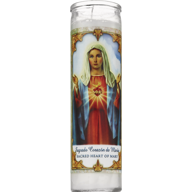 slide 1 of 1, PRAYER CANDLE Novena Candle 8" White "Sagrado Corazon De Maria", 8 in