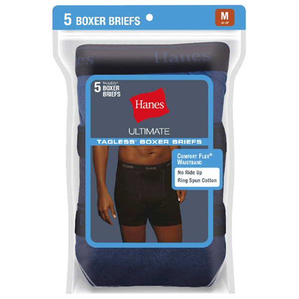 slide 1 of 2, Hanes Ultimate Men's TAGLESS No Ride Up Boxer Briefs with Comfort Flex Waistband Black, Medium, 5 ct