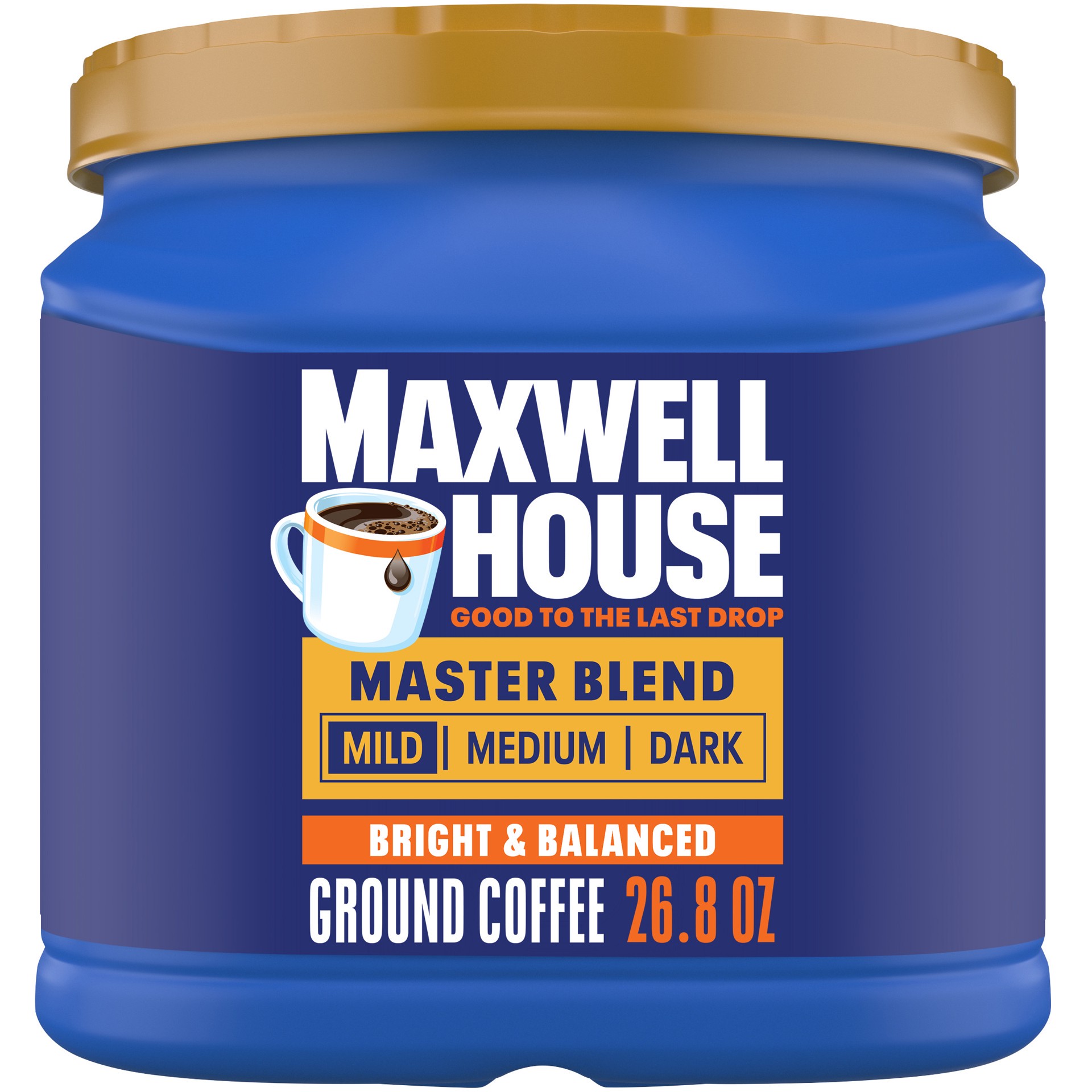 slide 1 of 9, Maxwell House Master Blend Mild Roast Ground Coffee, 26.8 oz Canister, 26.8 oz