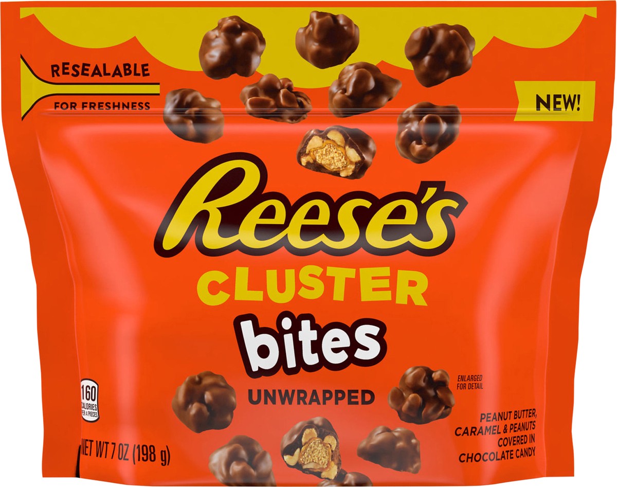 slide 4 of 8, REESE'S CLUSTER BITES Peanut Butter, Caramel and Peanuts Candy Bag, 7 oz, 7 oz