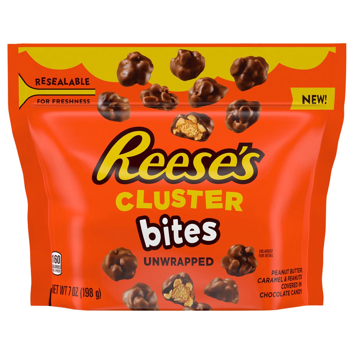 slide 8 of 8, REESE'S CLUSTER BITES Peanut Butter, Caramel and Peanuts Candy Bag, 7 oz, 7 oz