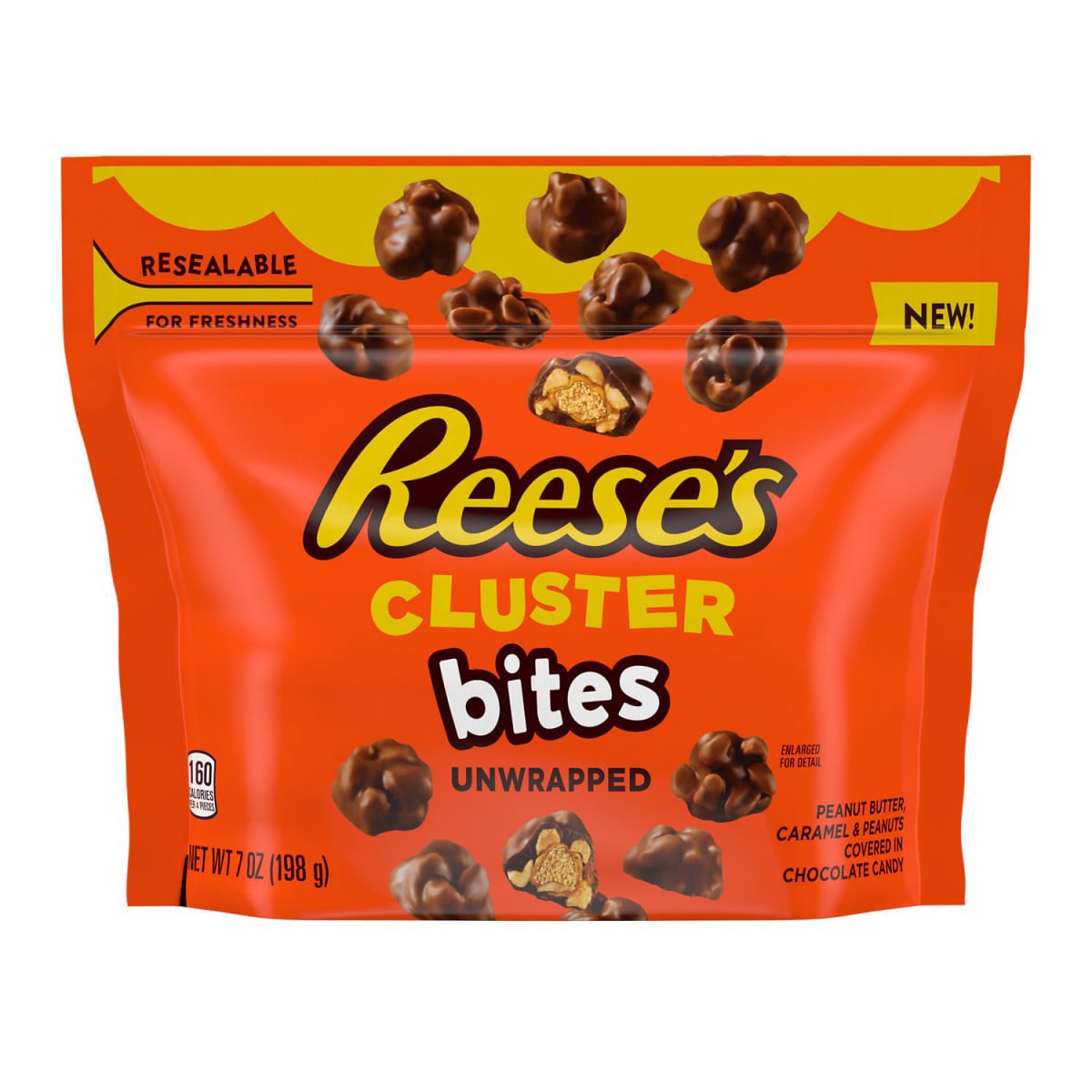slide 1 of 8, REESE'S CLUSTER BITES Peanut Butter, Caramel and Peanuts Candy Bag, 7 oz, 7 oz