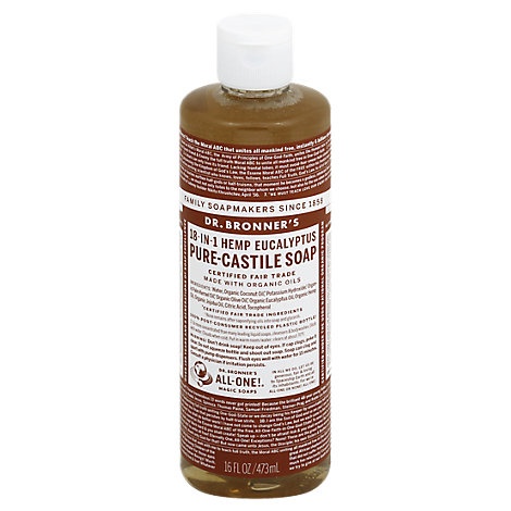 slide 1 of 1, Dr. Bronner's Liquid Soap Pure-Castile 18-In-1 Hemp Eucalyptus, 16 fl oz