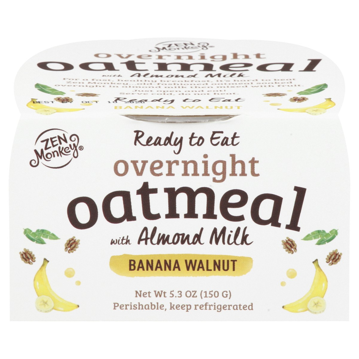 slide 1 of 13, Zen Monkey Overnight Banana Walnut Oatmeal with Almond Milk 5.3 oz, 5.3 oz