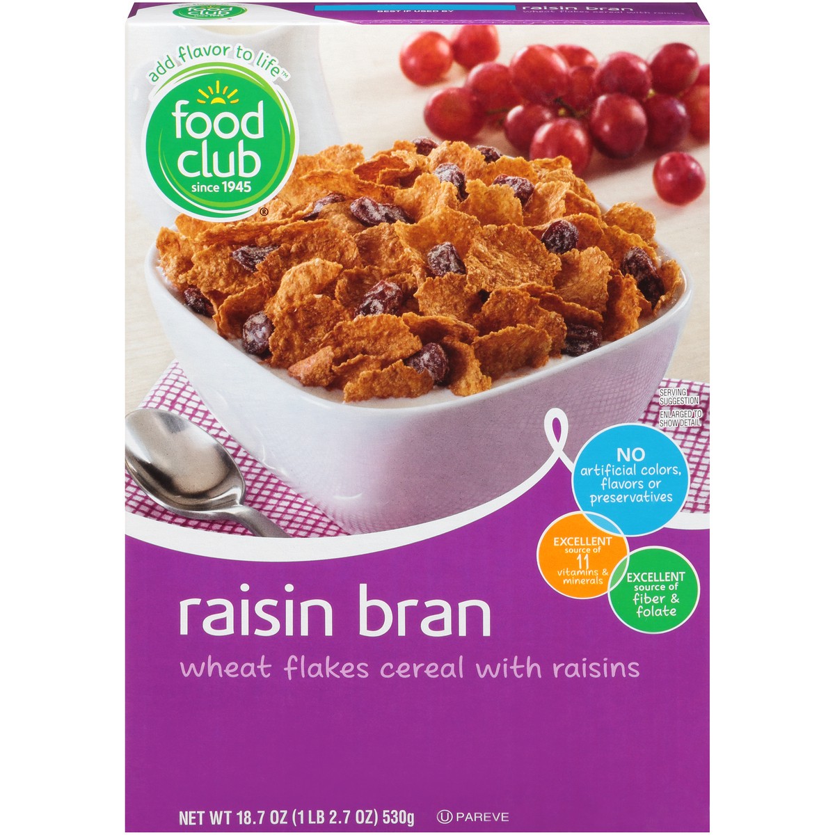 slide 1 of 10, Food Club Raisin Bran Cereal, 18.69 oz