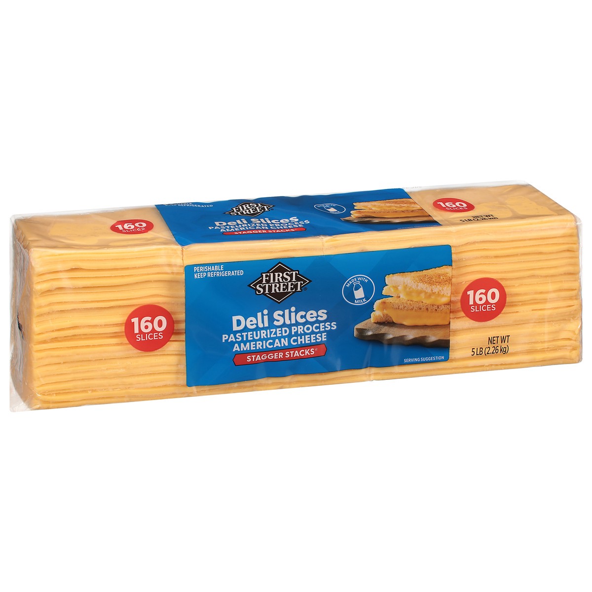 slide 3 of 14, First Street American Sliced Cheese 160ct, 5 lb