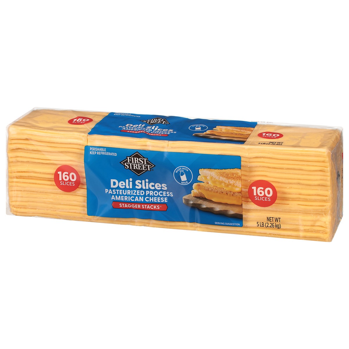 slide 5 of 14, First Street American Sliced Cheese 160ct, 5 lb