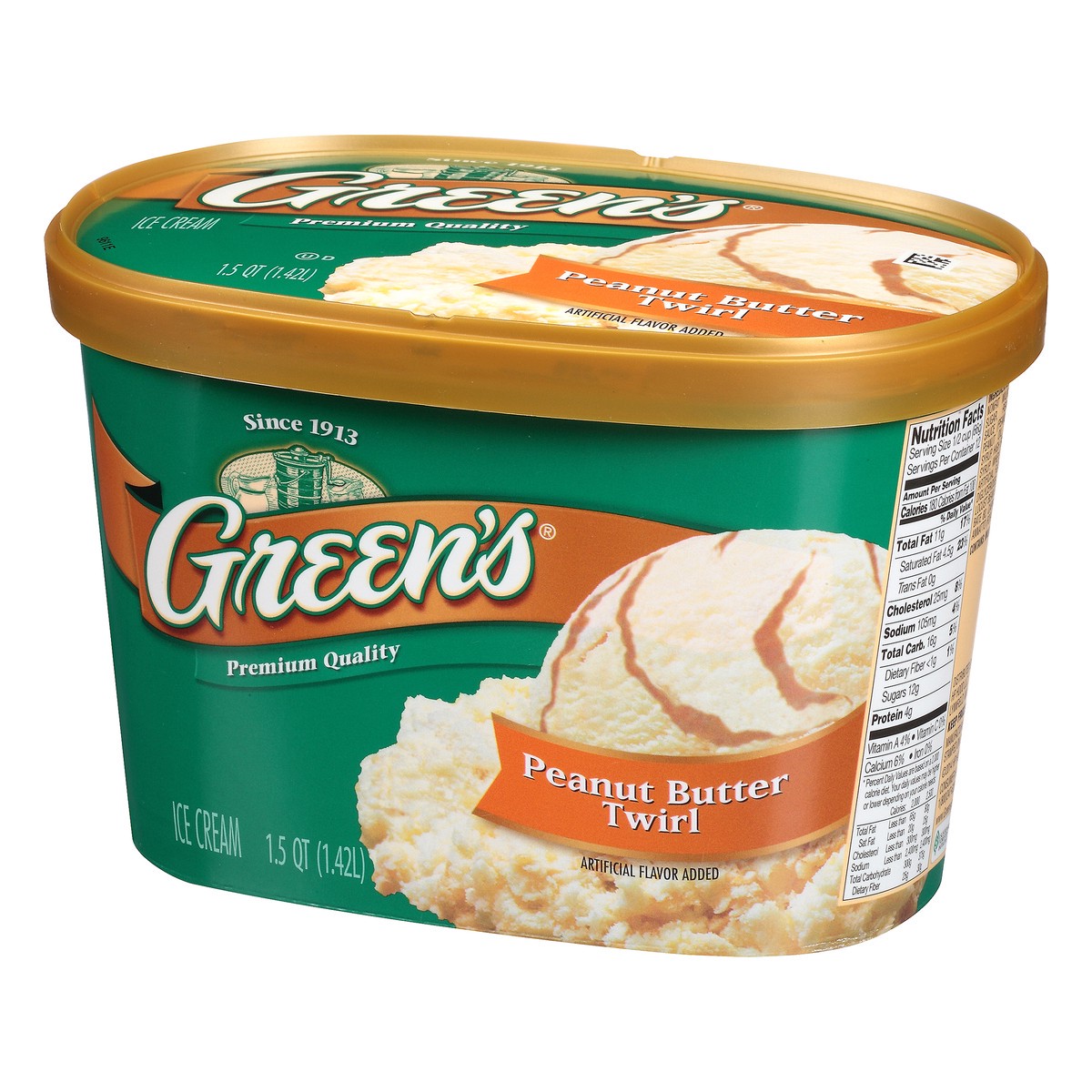 slide 2 of 10, Green's Peanut Butter Twirl Ice Cream 1.5 qt. Carton, 1.42 liter