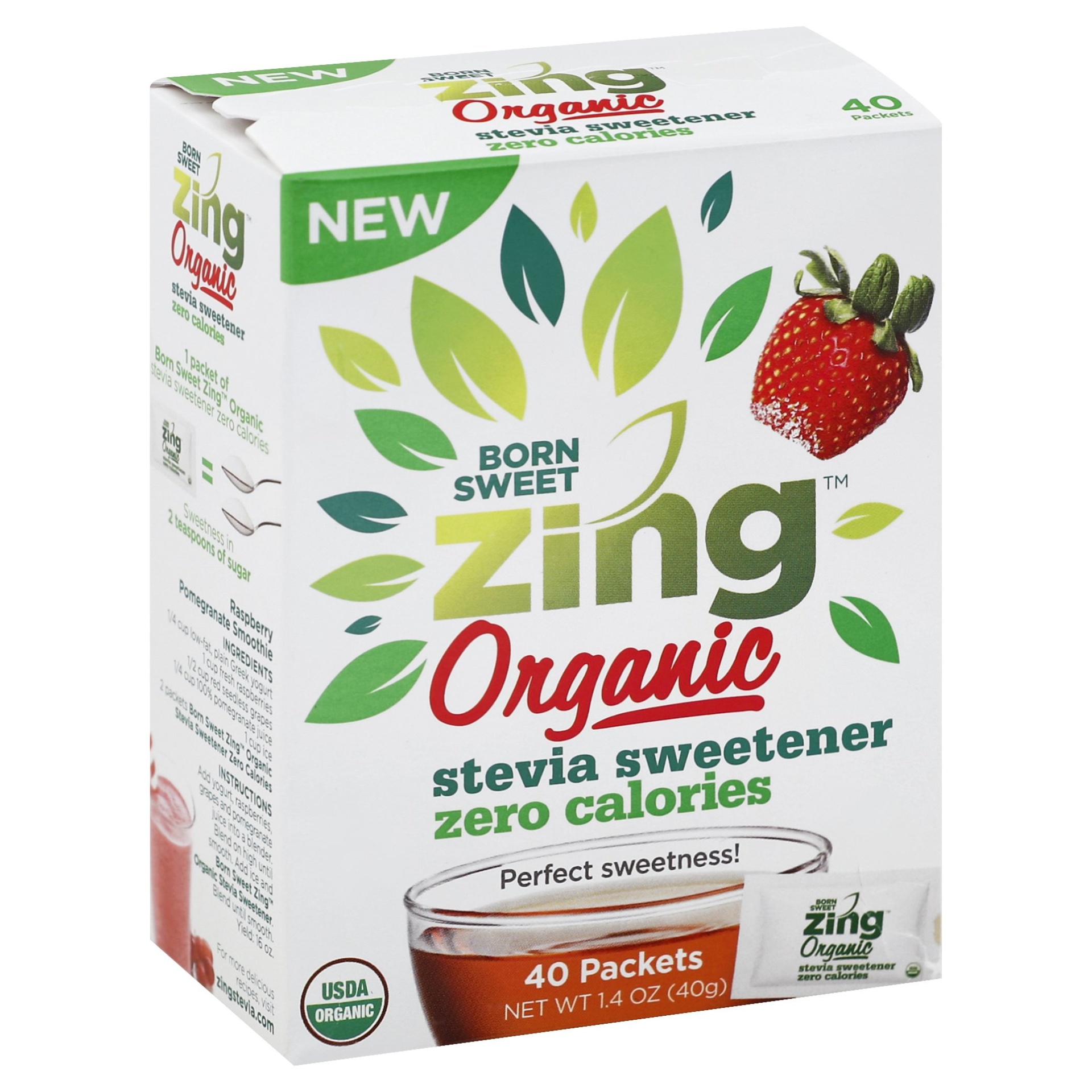 slide 1 of 1, Zing Organic Stevia Sweetener, 40 ct; 1.4 oz