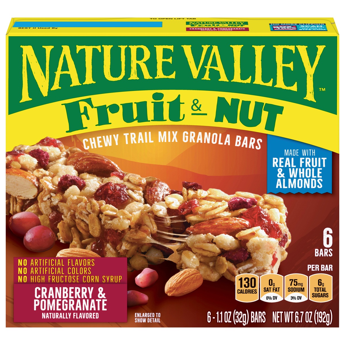 slide 1 of 1, Nature Valley Fruit & Nut Cranberry & Pomegranate Chewy Trail Mix Granola Bars 6 ea, 6 ct