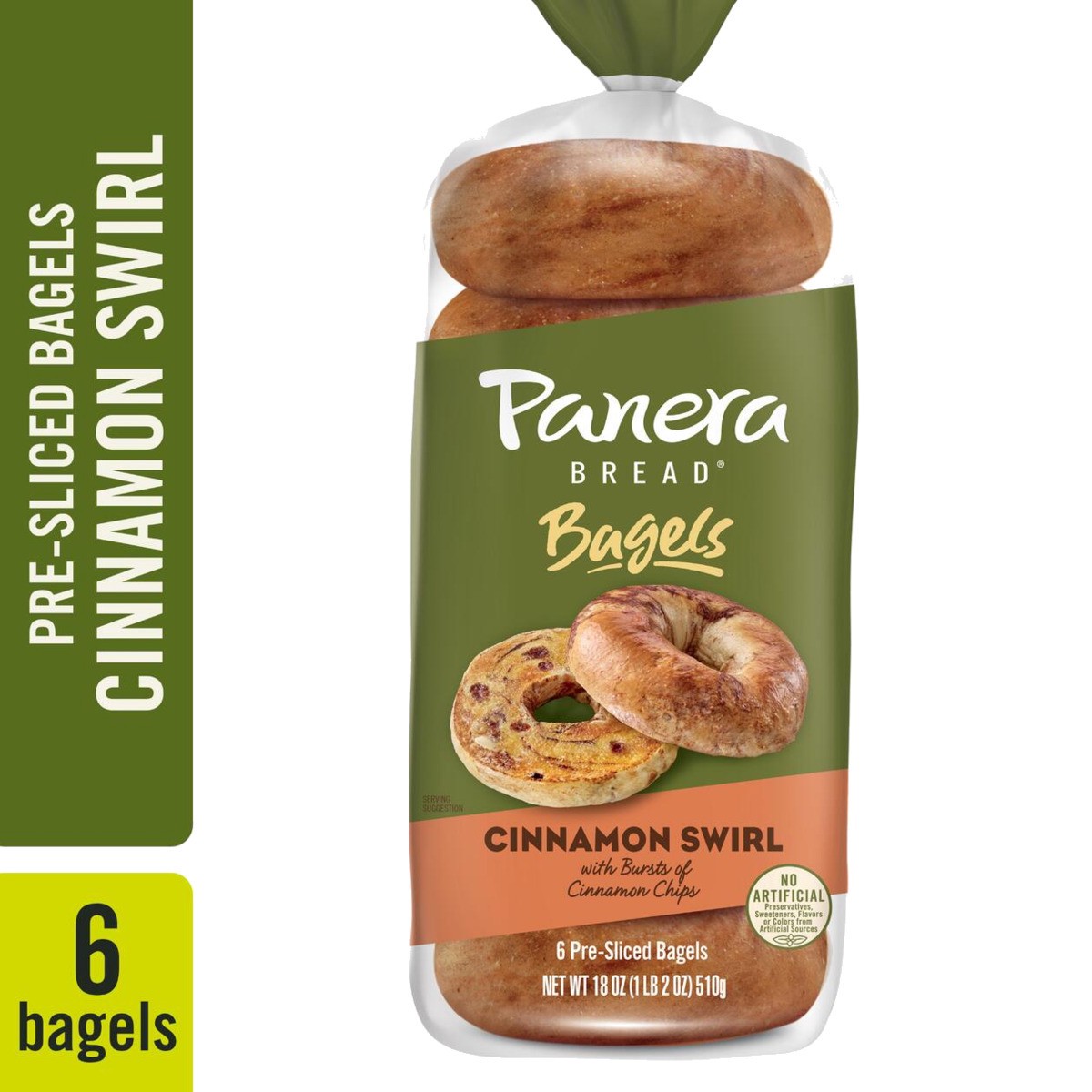 slide 1 of 9, Panera Bread Bagels, Pre-Sliced, Cinnamon Swirl, 6 ct