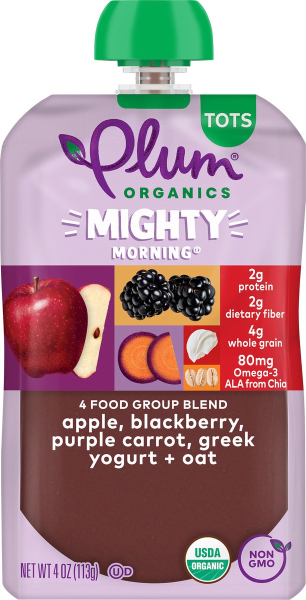 slide 3 of 13, Plum Organics Mighty Morning 4 Apple, Blackberry, Purple Carrot, Greek Yogurt + Oat 4oz Pouch, 4 oz