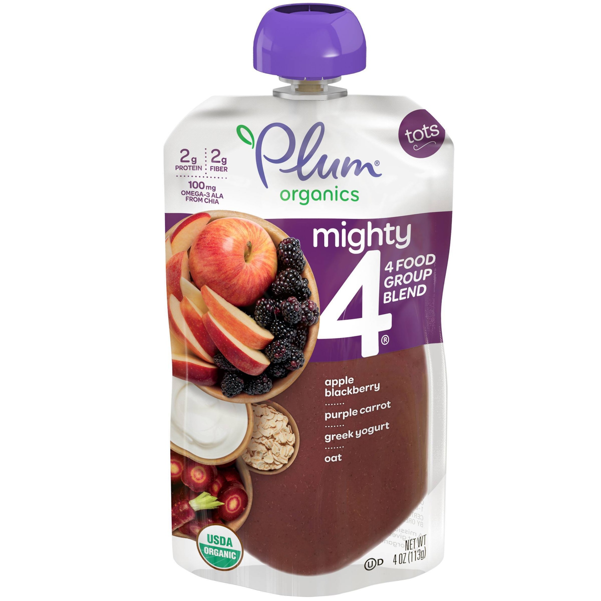 slide 1 of 4, Plum Organics Mighty 4 Purple Carrot, Blackberry, Quinoa & Greek Yogurt Tots Snack, 4 oz