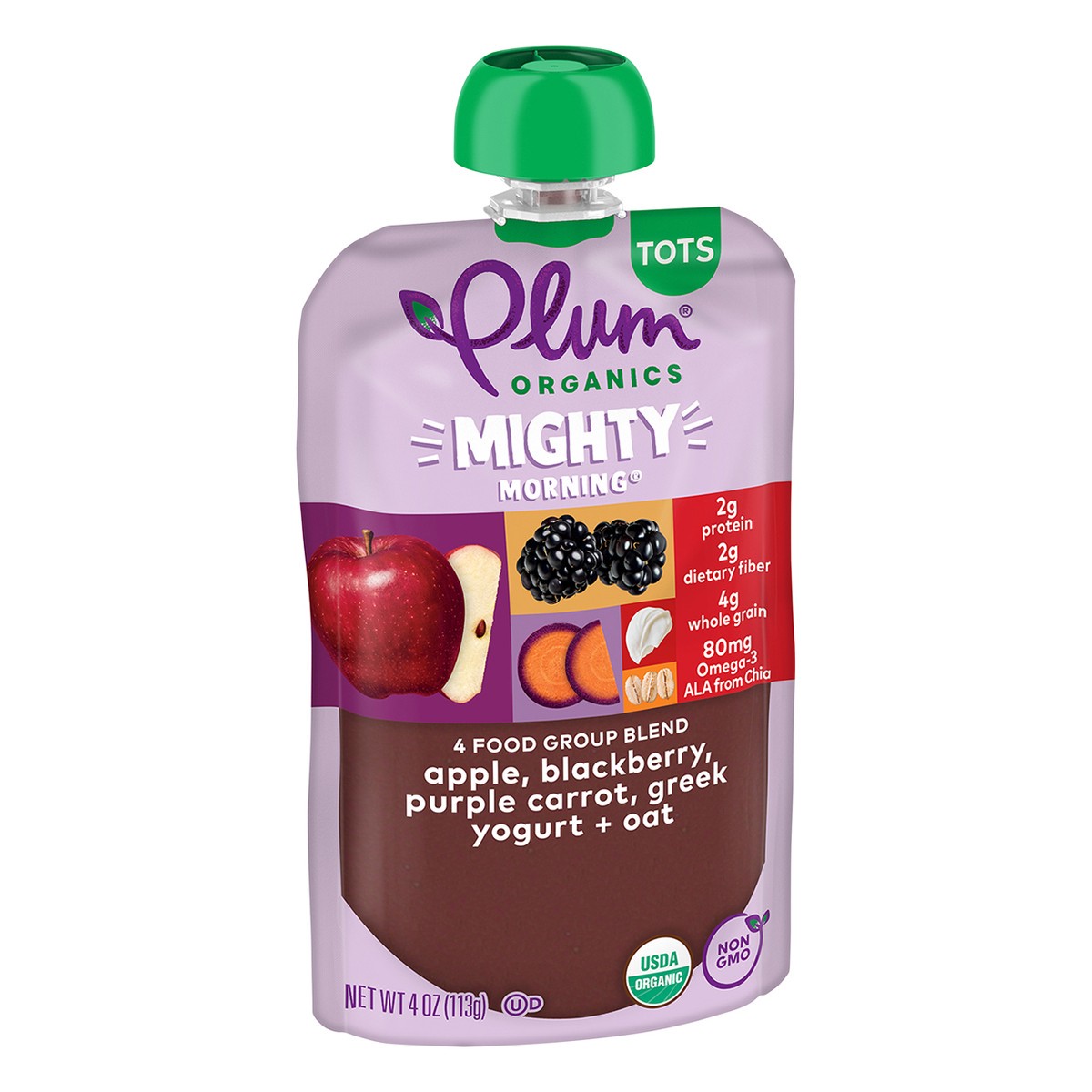 slide 9 of 13, Plum Organics Mighty Morning 4 Apple, Blackberry, Purple Carrot, Greek Yogurt + Oat 4oz Pouch, 4 oz