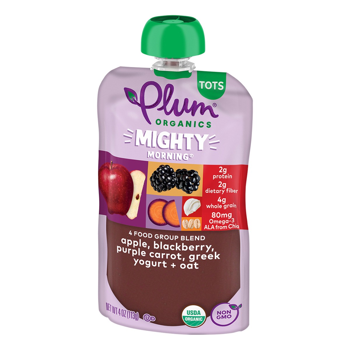 slide 10 of 13, Plum Organics Mighty Morning 4 Apple, Blackberry, Purple Carrot, Greek Yogurt + Oat 4oz Pouch, 4 oz