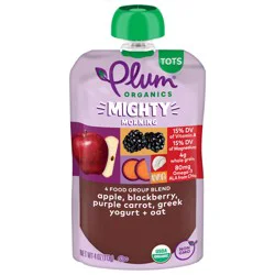 Plum Organics Tots Mighty Morning 4 Food Group Blend Apple, Blackberry, Purple Carrot, Greek Yogurt + Oat 4oz Pouch