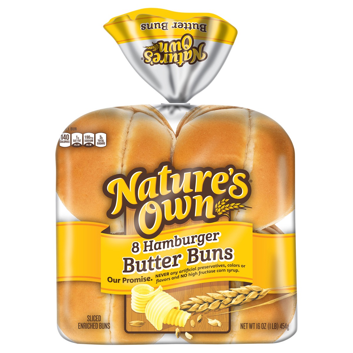 slide 1 of 8, Nature's Own Hamburger Butter Buns, Soft White Bread Hamburger Buns. 8 Count, 8 ct