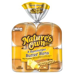 Nature's Own Hamburger Butter Buns, Soft White Bread Hamburger Buns. 8 Count