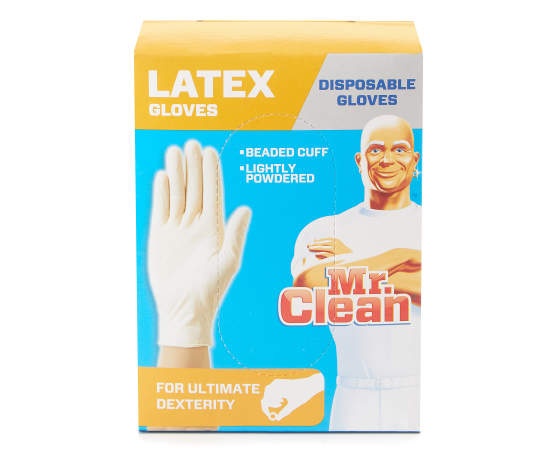 slide 1 of 1, Mr. Clean Disposable Latex Gloves, 50-Count, 1 ct