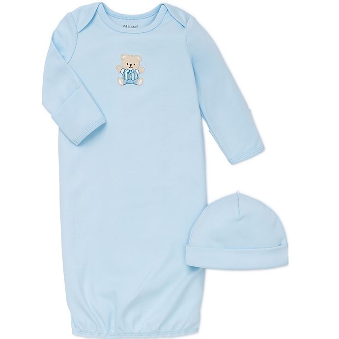 slide 1 of 1, Little Me Cute Bear Long-Sleeve Gown and Hat Set - Blue, 2 ct