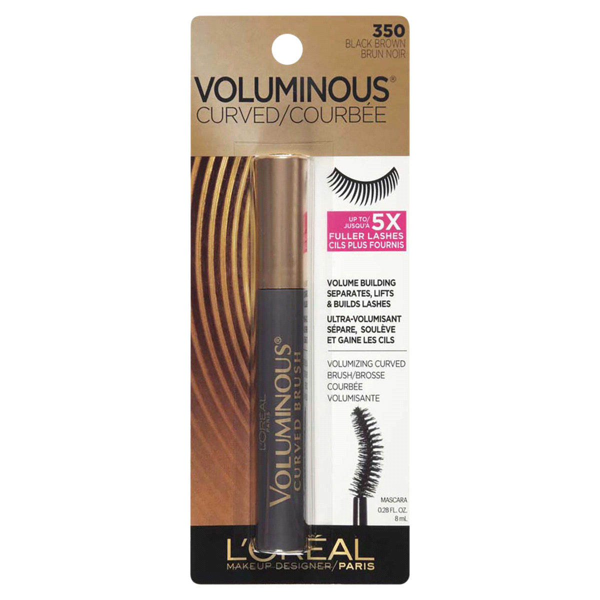 slide 1 of 1, L'Oréal Paris Voluminous Mascara Curved Brush 350 Black Brown, 28 fl oz