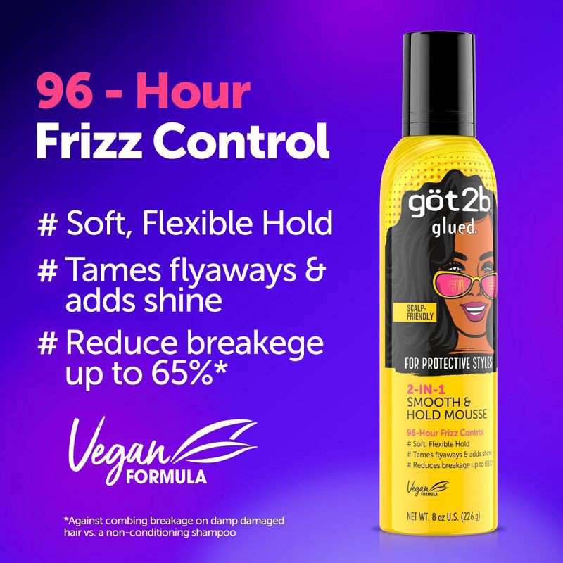 slide 3 of 10, Got2B Glued Smooth & Hold Hair Mousse - 8oz, 8 oz