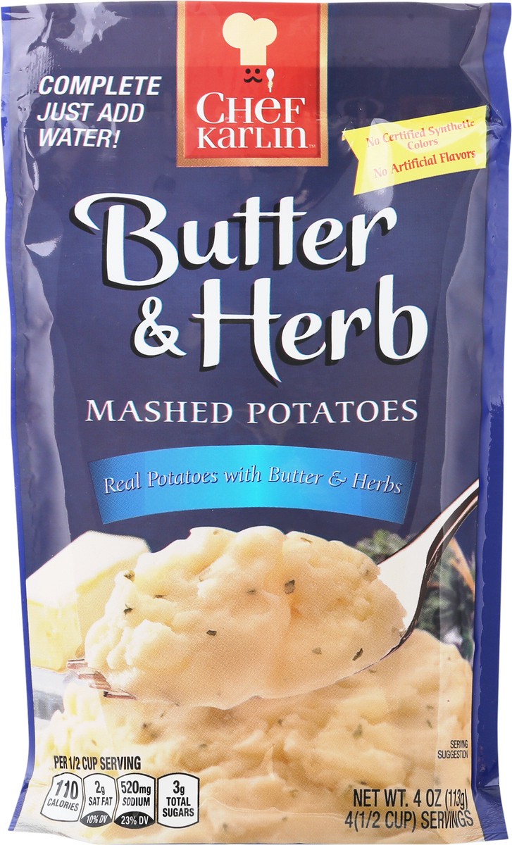 slide 6 of 14, Karlin Foods Chef Karlin Butter & Herb Mashed Potatoes 4 oz, 4 oz