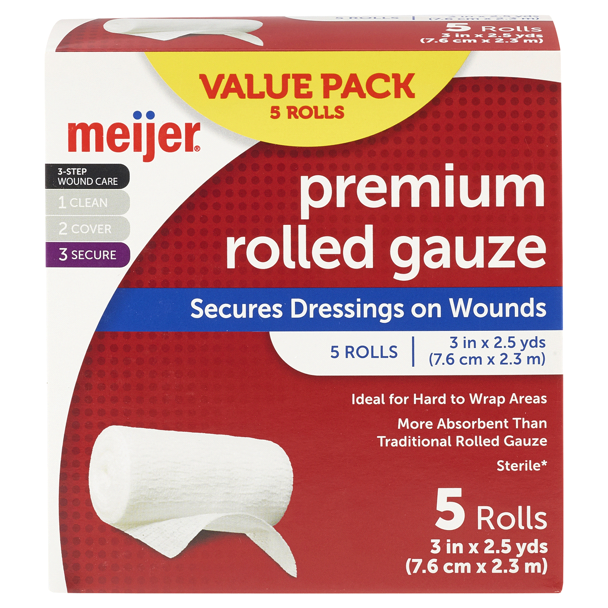 slide 1 of 9, Meijer Premium Rolled Gauze, 5 ct