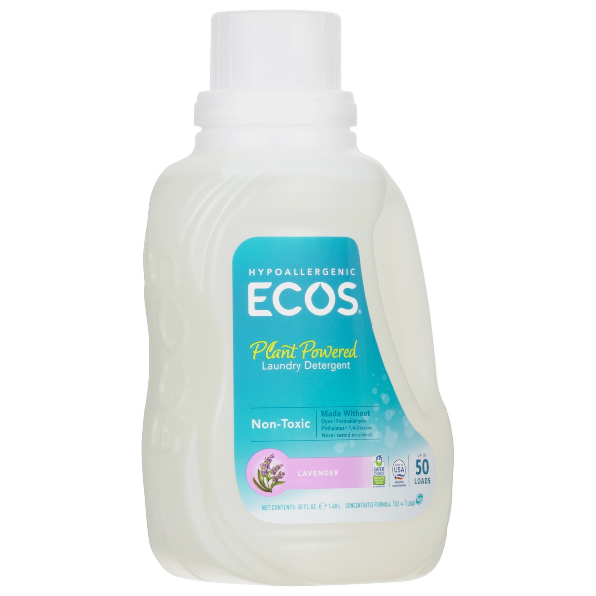 slide 2 of 10, ECOS Laundry Detergent, With Built-In Fabric Softener, 2X Ultra, Lavender, 50 oz