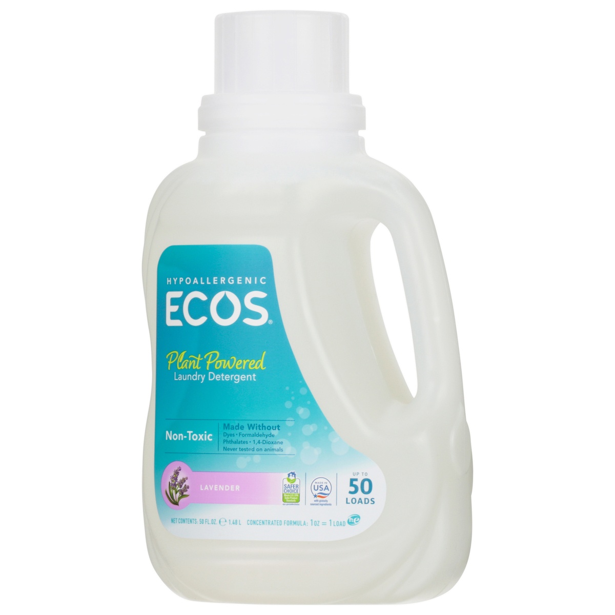 slide 3 of 10, ECOS Laundry Detergent, With Built-In Fabric Softener, 2X Ultra, Lavender, 50 oz