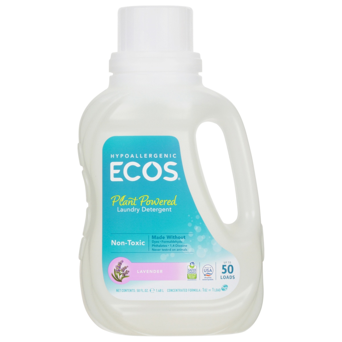 slide 1 of 10, ECOS Laundry Detergent, With Built-In Fabric Softener, 2X Ultra, Lavender, 50 oz