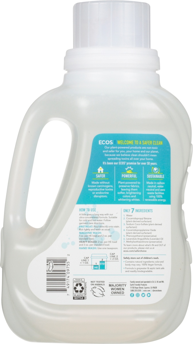 slide 9 of 10, ECOS Laundry Detergent, With Built-In Fabric Softener, 2X Ultra, Lavender, 50 oz