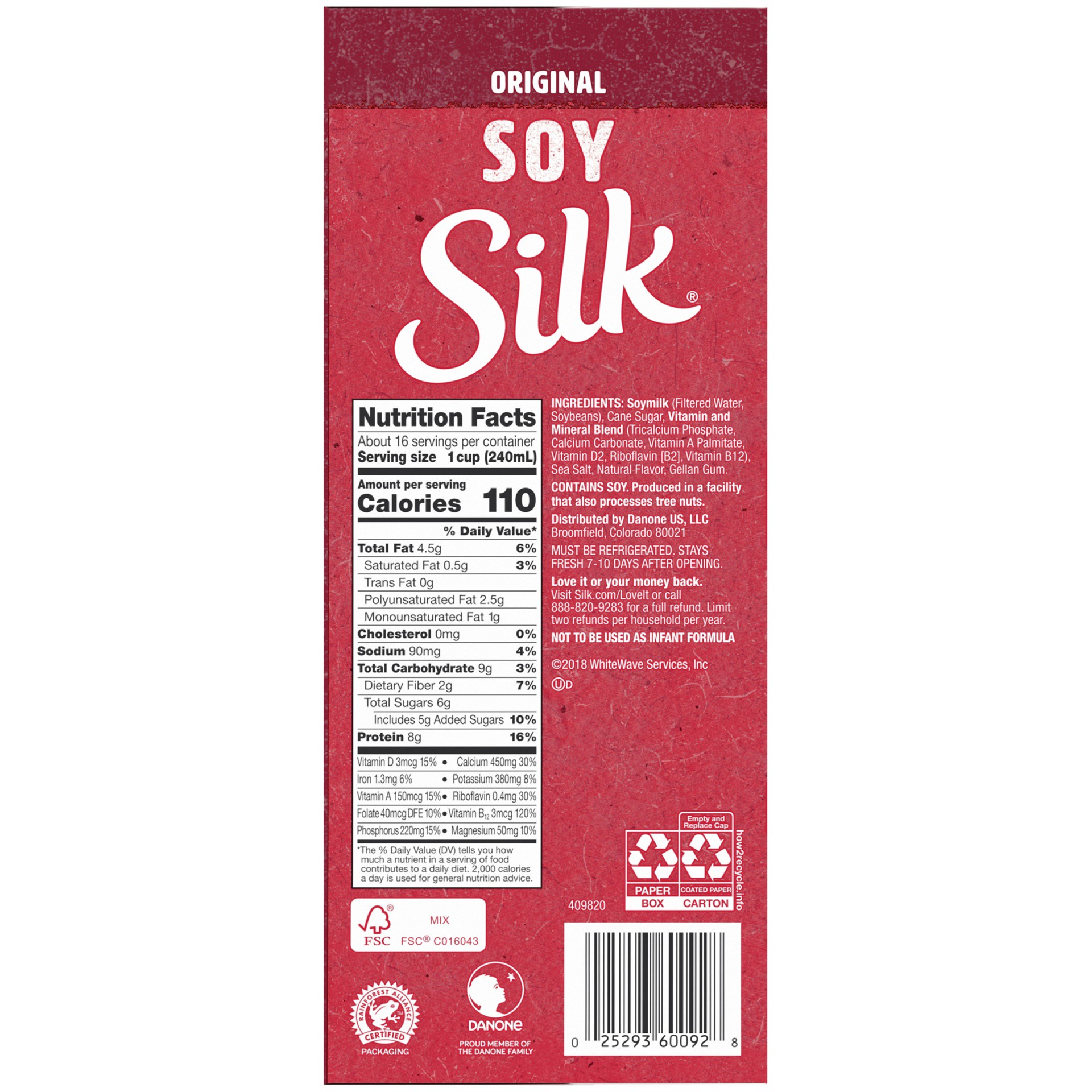 slide 7 of 7, Silk Soy Milk, Original, Dairy-Free, Vegan, Non-GMO Project Verified, Half Gallon, 2 Pack, 64 fl oz