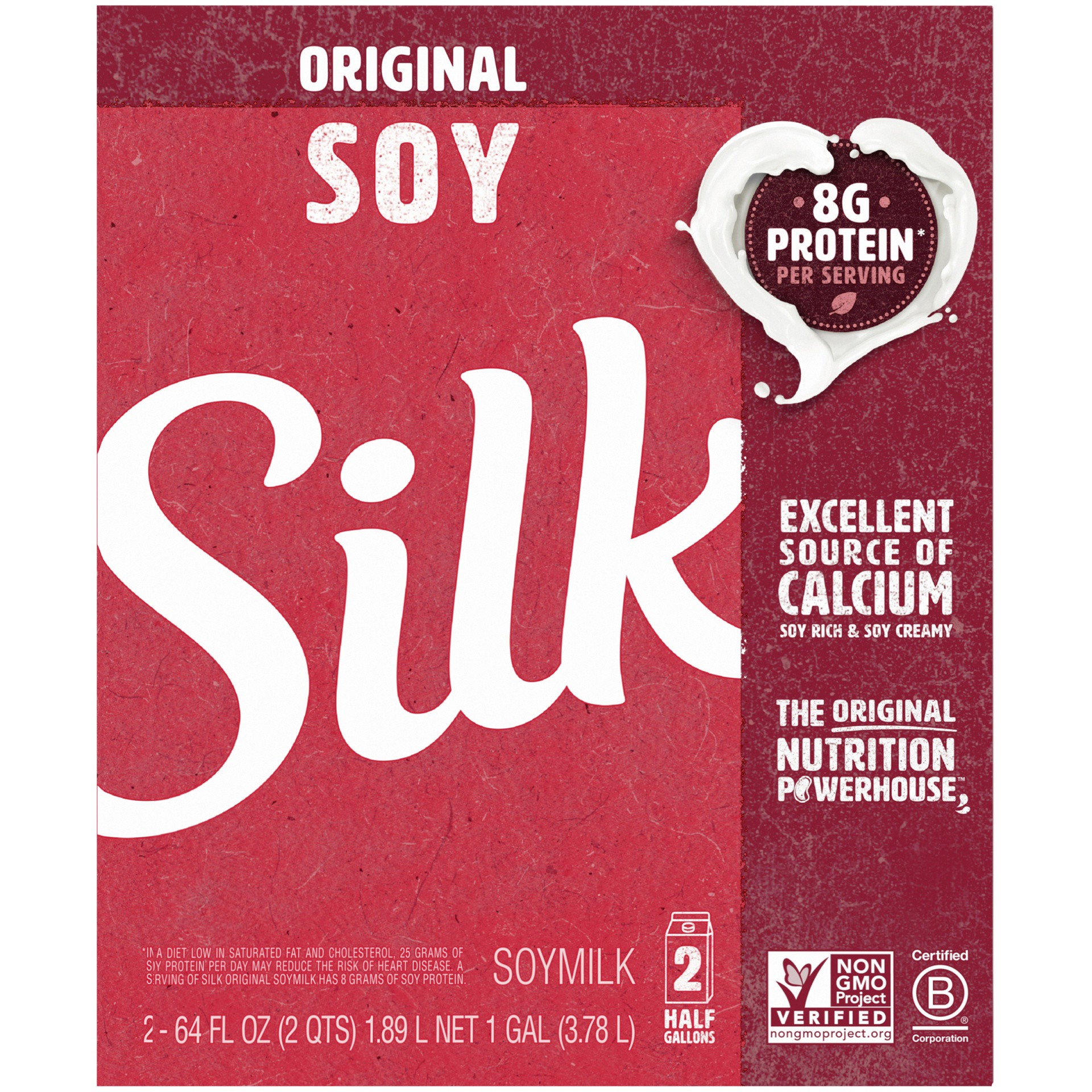 slide 4 of 7, Silk Soy Milk, Original, Dairy-Free, Vegan, Non-GMO Project Verified, Half Gallon, 2 Pack, 64 fl oz