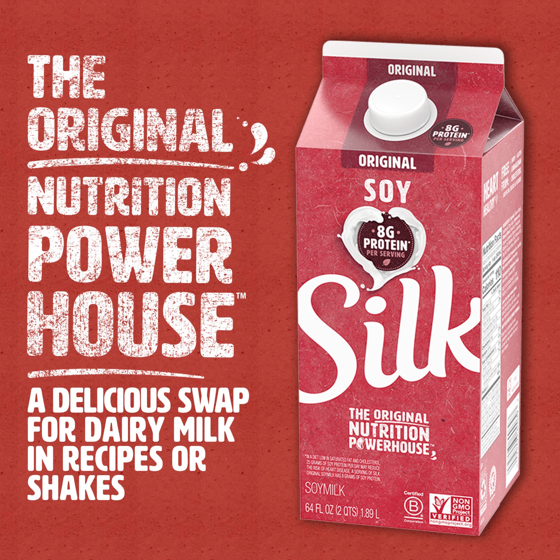 slide 2 of 7, Silk Soy Milk, Original, Dairy-Free, Vegan, Non-GMO Project Verified, Half Gallon, 2 Pack, 64 fl oz