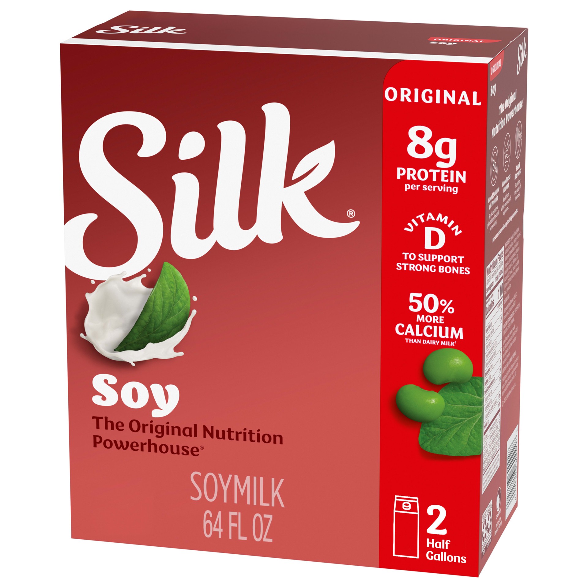 slide 1 of 7, Silk Soy Milk, Original, Dairy-Free, Vegan, Non-GMO Project Verified, Half Gallon, 2 Pack, 64 fl oz