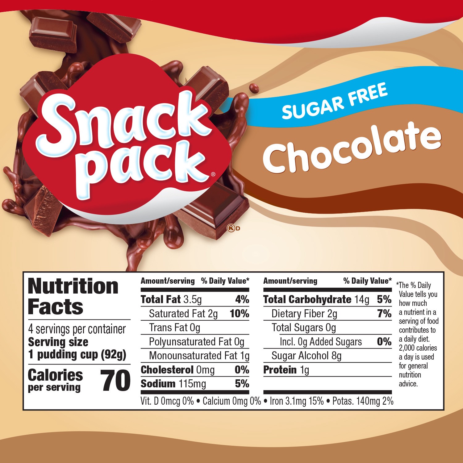 slide 4 of 5, Snack Pack Sugar Free Chocolate Pudding 4 - 3.25 oz Cups, 4 ct; 3.25 oz