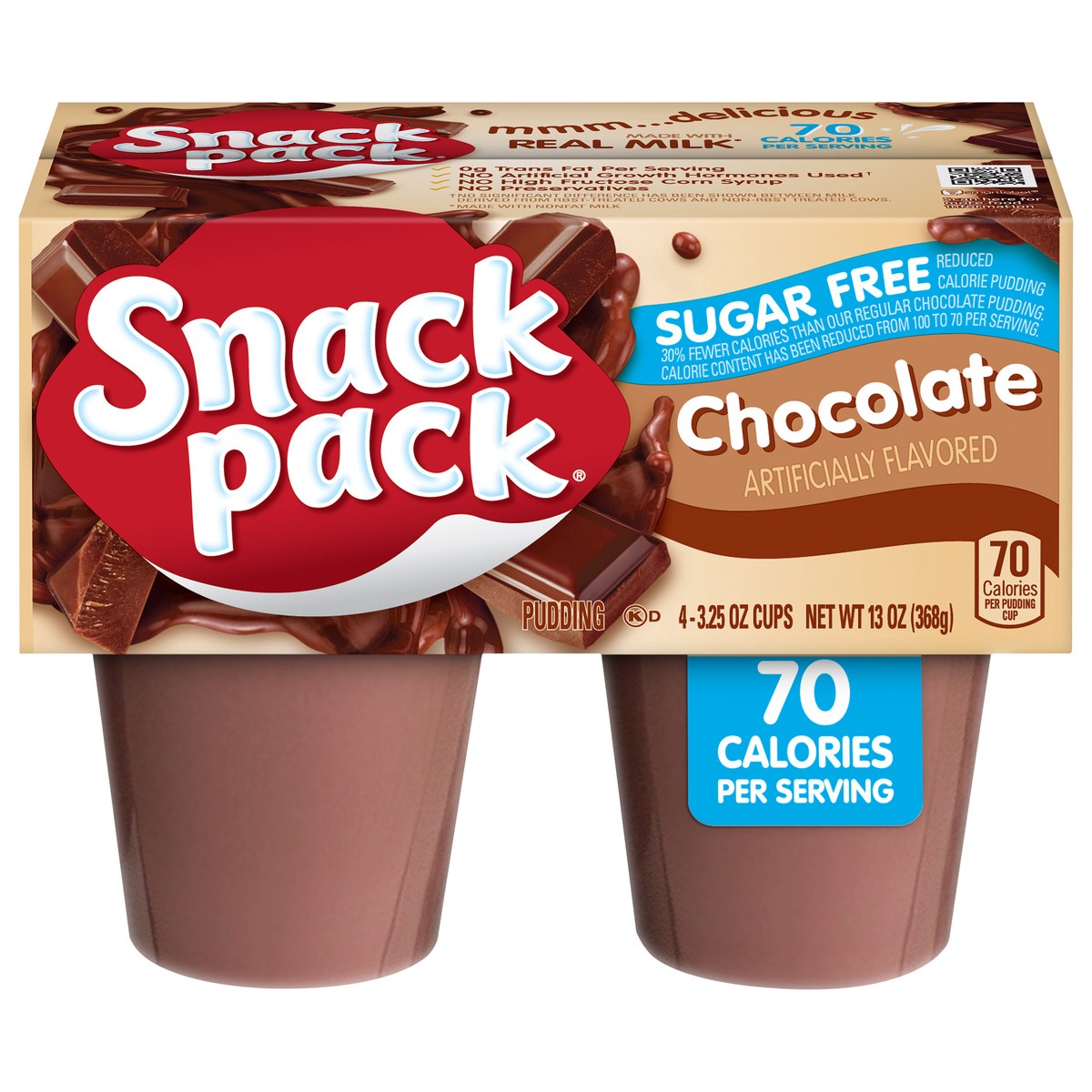 slide 1 of 5, Snack Pack Sugar Free Chocolate Pudding 4 - 3.25 oz Cups, 4 ct; 3.25 oz