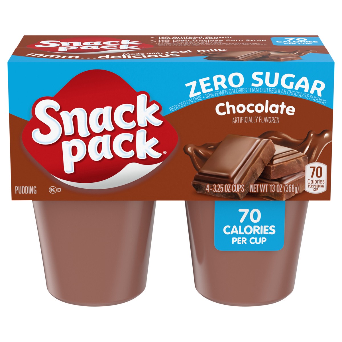 slide 1 of 5, Snack Pack Zero Sugar Chocolate Pudding, 3.25 oz Pudding Cups, 4 Count, 4 ct