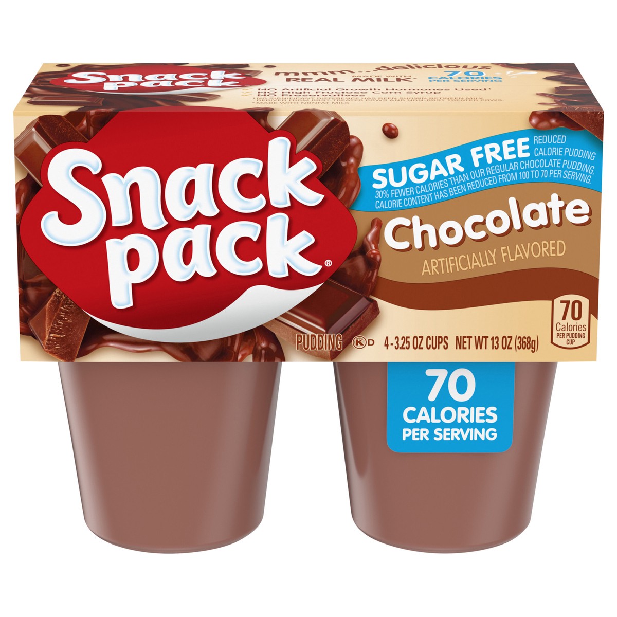 slide 1 of 5, Snack Pack Sugar Free Chocolate Pudding, 3.25 oz Pudding Cups, 4 Count, 4 ct