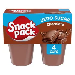 Snack Pack Zero Sugar Chocolate Pudding, 3.25 oz Pudding Cups, 4 Count