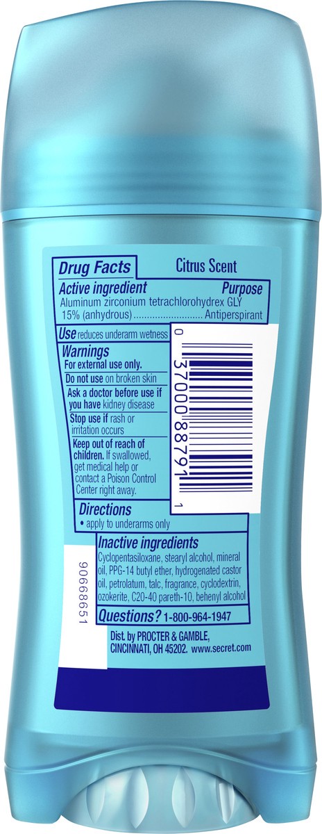 slide 2 of 3, Secret Invisible Solid Antiperspirant and Deodorant, Citrus Scent, 2.6 oz, 2.6 oz