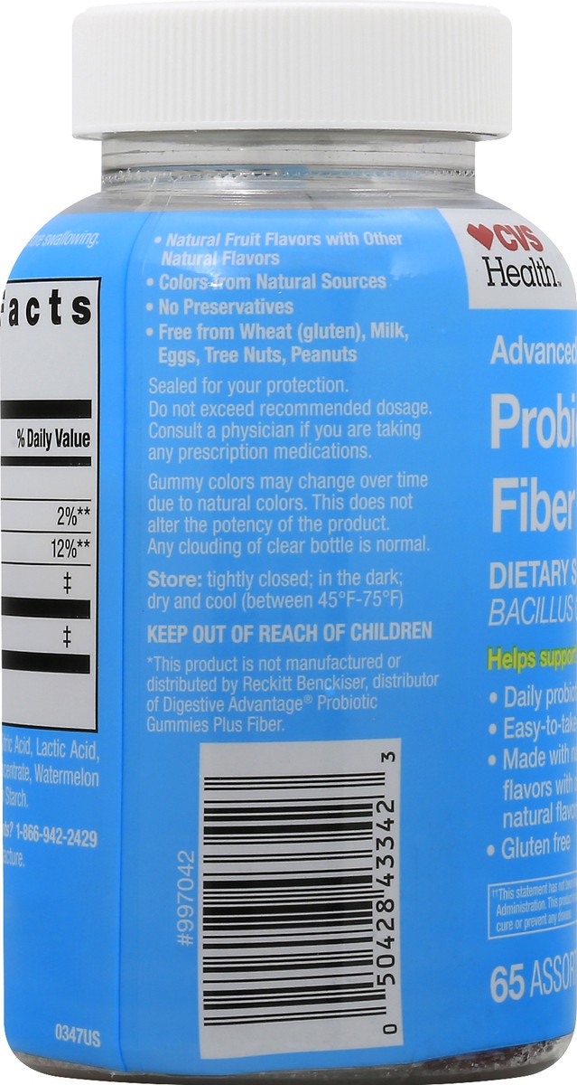 slide 2 of 10, CVS Health Advanced Probiotic Gummies Plus Fiber, 65 Ct, 65 ct