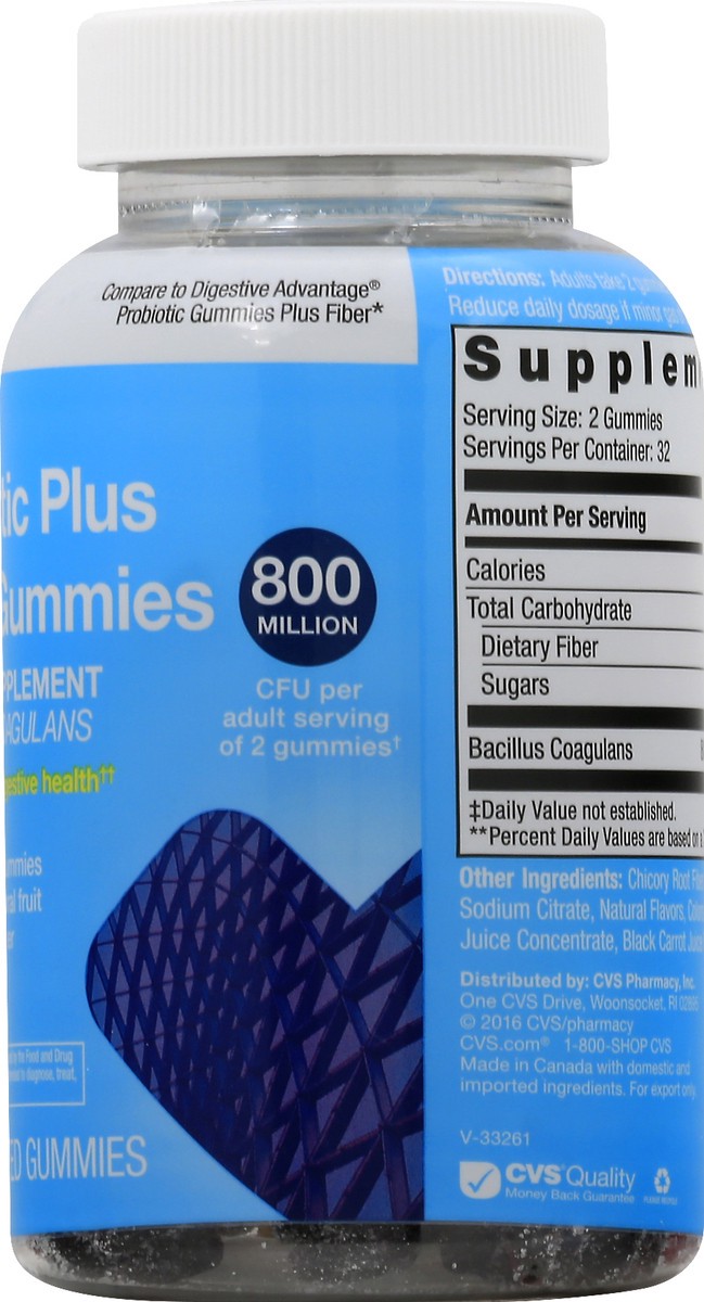 slide 9 of 10, CVS Health Advanced Probiotic Gummies Plus Fiber, 65 Ct, 65 ct