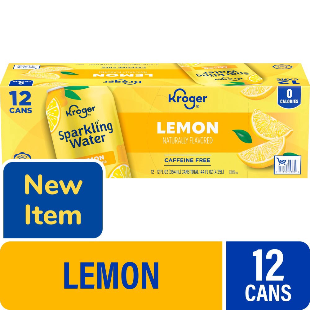 slide 1 of 2, Kroger® Caffeine Free Lemon Sparkling Water, 12 ct; 12 fl oz